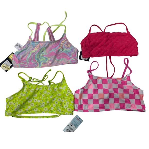 4 New Art Class Girls Large 10/12 Pink Pastel Swirl Bikini Swim Suit Tops ONLY